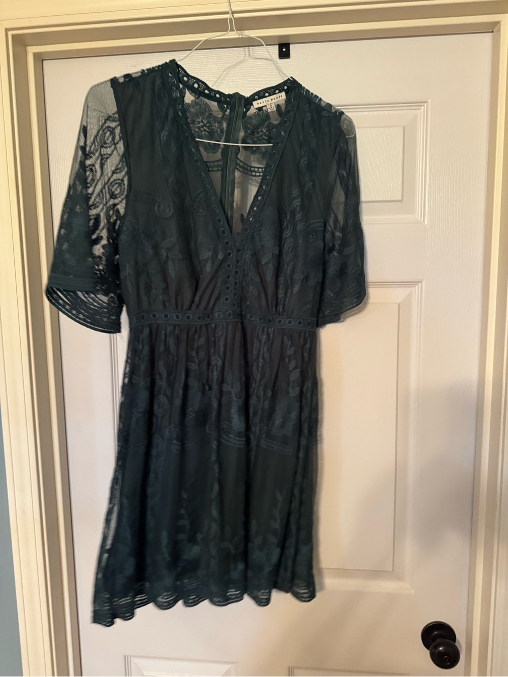 Haute Monde Dark Teal Lace V-Neck Mini Dress